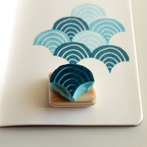 Japanese wave tiny stamp, hand carved, wood mounted