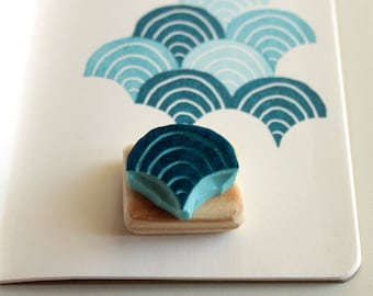 Japanese wave tiny stamp, hand carved, wood mounted