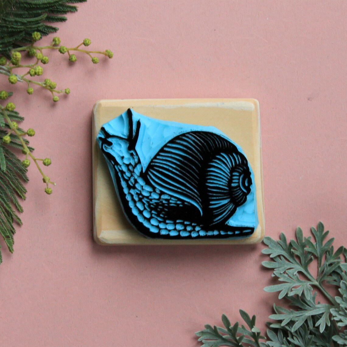 Snail stamp hand carved wood mounted Etsy