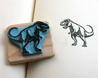 Dinosaur rubber stamp, T rex, tyrannosaurus rex hand carved, wood mounted