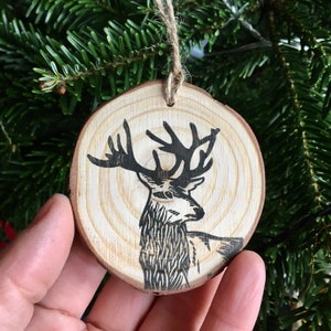 One Christmas animal printed on a wood slice, hand printed, original design image 7