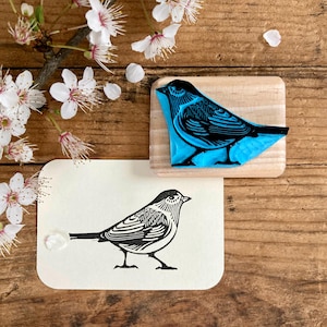 Stempel Vogel, Waldsänger, handgeschnitzt, Holz montiert
