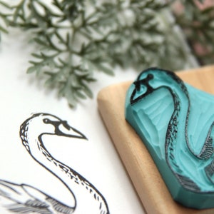 Swan stamp, hand carved, wood mounted image 4