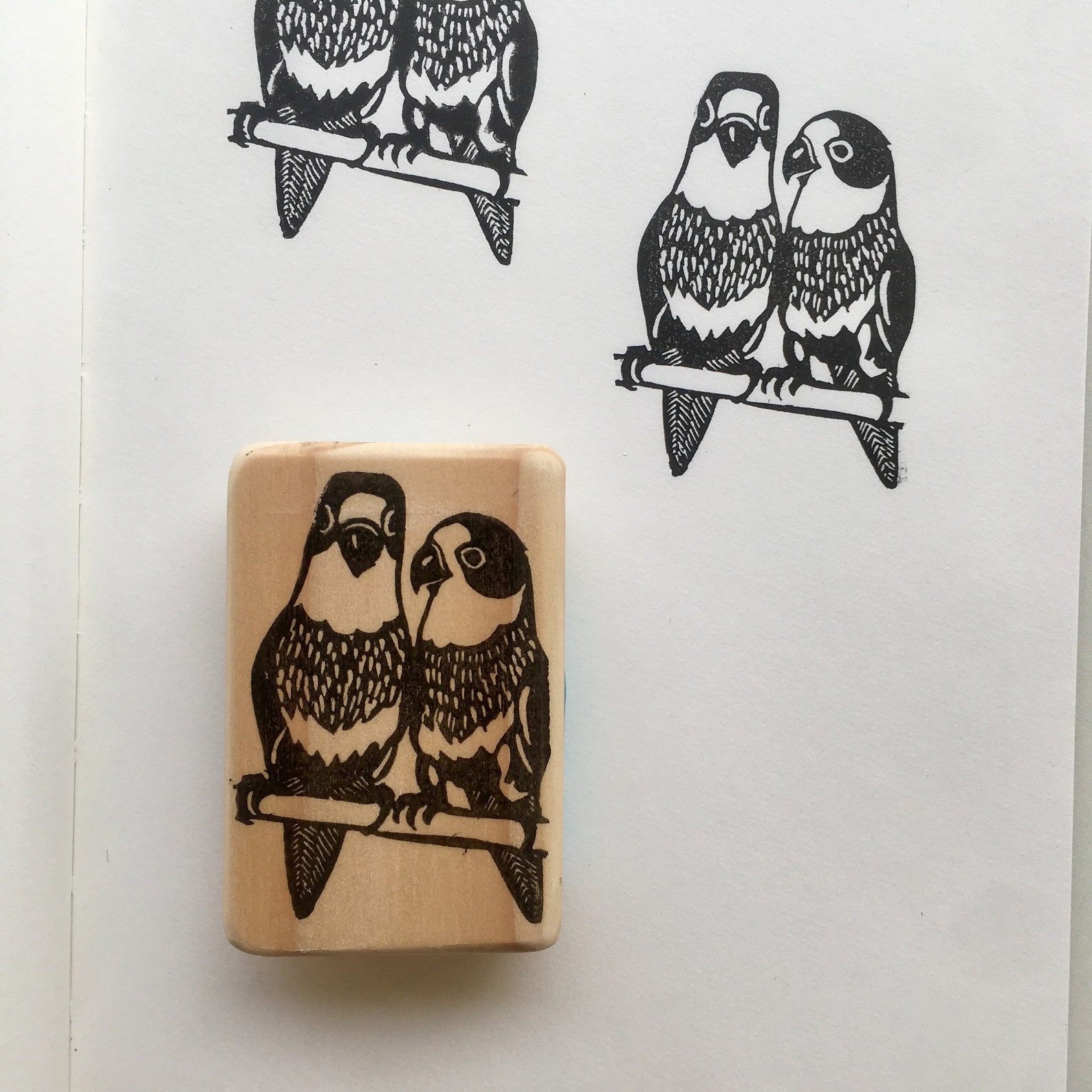 Love Birds Stamp Hand Carved Wood Mounted Roseicolis Etsy