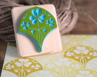 Bullet Journal stamp, oxalis leaf, scale pattern, bujo, hand carved, wood mounted