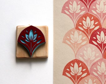 Bullet Journal art deco stempel, bloemenschaalpatroon, bujo, met de hand gesneden, op hout gemonteerd