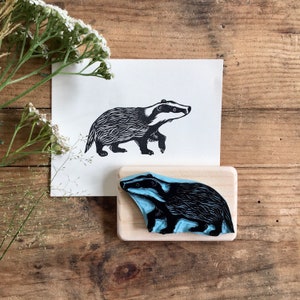 Badger stamp, hand carved, wood mounted