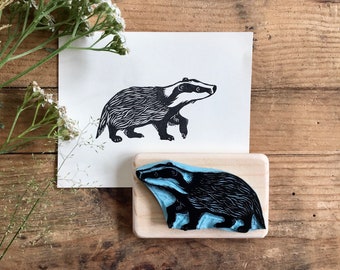 Badger stamp, hand carved, wood mounted