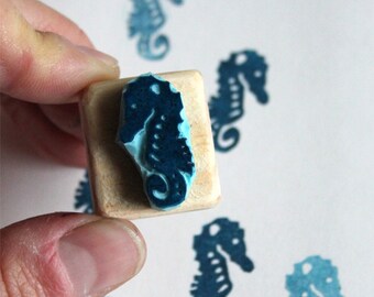 Tiny seahorse stamp, hand carved, wood mounted