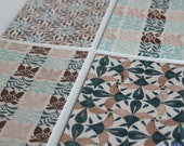 Set of 4 Postcards Vintage brown and blue with envelopes, high quality digital prints