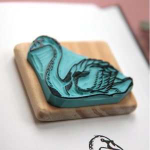 Swan stamp, hand carved, wood mounted image 6