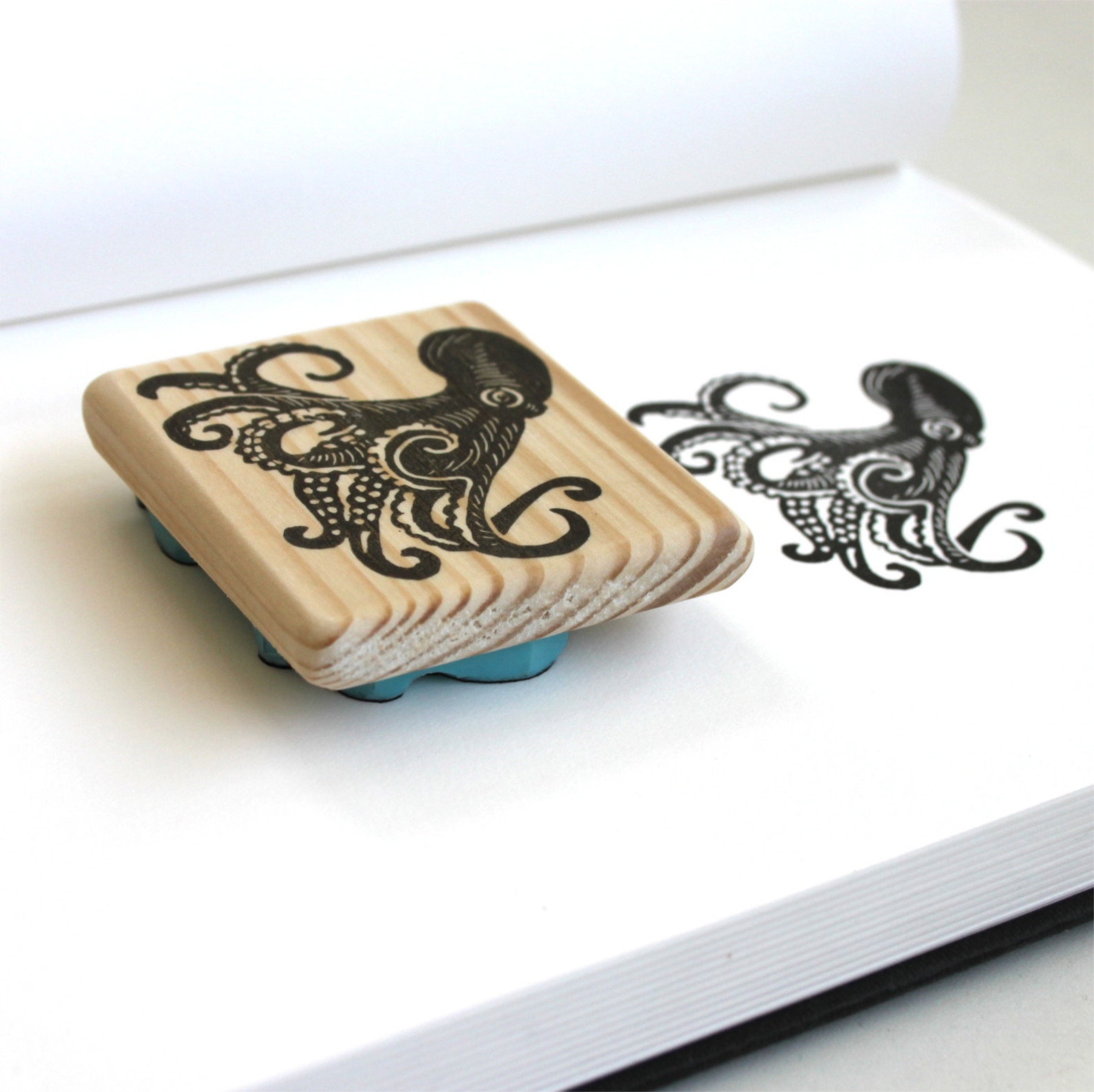 Octopus Stamp, Hand Carved, Wood Mounted - Etsy