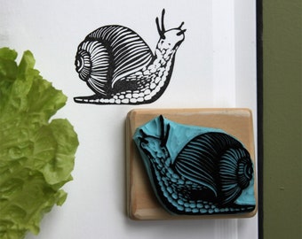 Snail stamp, hand carved, wood mounted