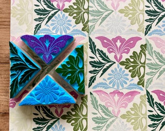 Timbri in gomma Astera, Lilium, Acanthus, Folia, stile giardino vintage, intagliati a mano, montati su legno