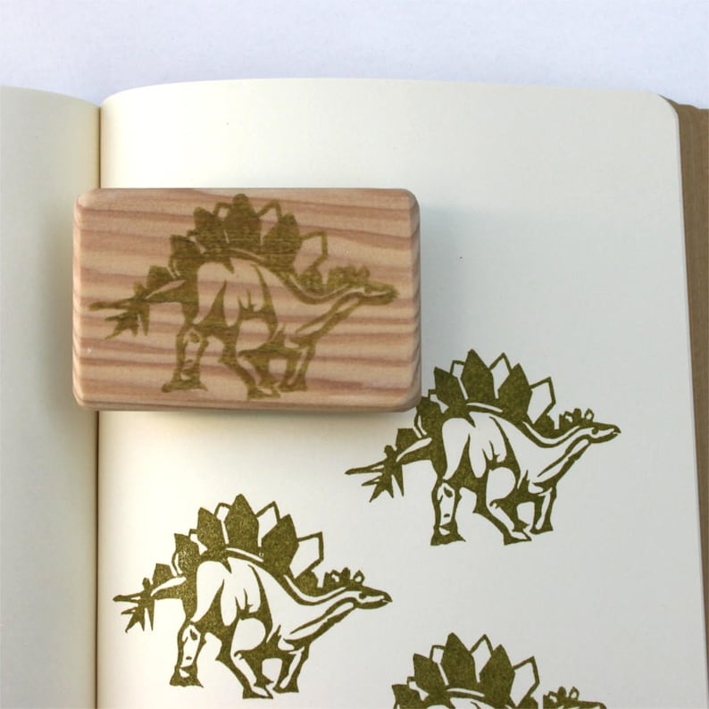Dinosaur Rubber Stamp Stegosaurus Hand Carved Wood Mounted Etsy