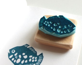 Exotic fish stamp, hand carved, wood mounted