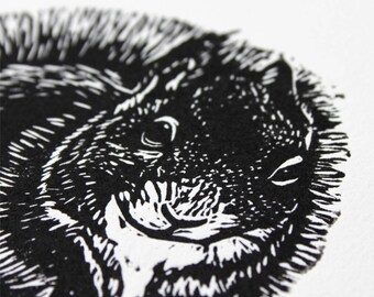 The squirrel, 1 original wood print, "animals coming out of the wood" collection