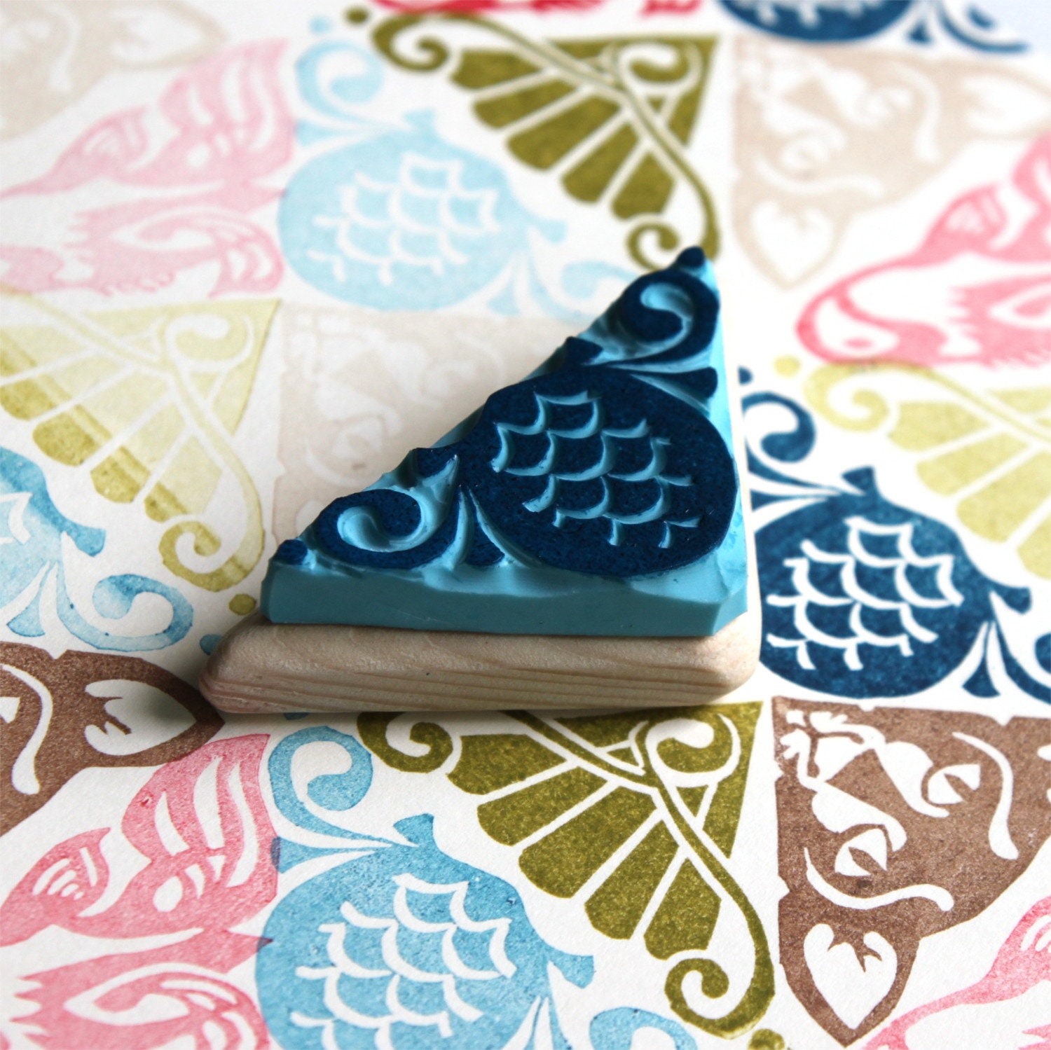 Cat Fish and Geometric Rubber Stamps Art Deco Style Hand Etsy