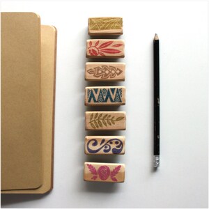 Tampon frise Bullet Journal, arabesque, bujo, gravé à la main, en gomme, monté sur bois image 5