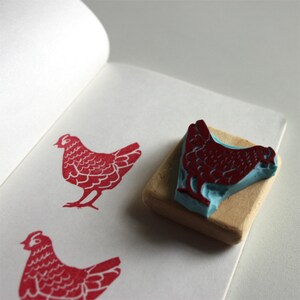 Hen stamp, hand carved, wood mounted