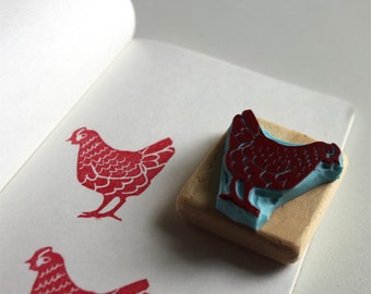 Hen stamp, hand carved, wood mounted