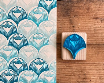 Timbro Bullet Journal, pinna, motivo a scala, bujo, intagliato a mano, montato su legno