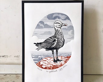 Le Goéland , linogravure originale originale signée et numérotée, non encadrée