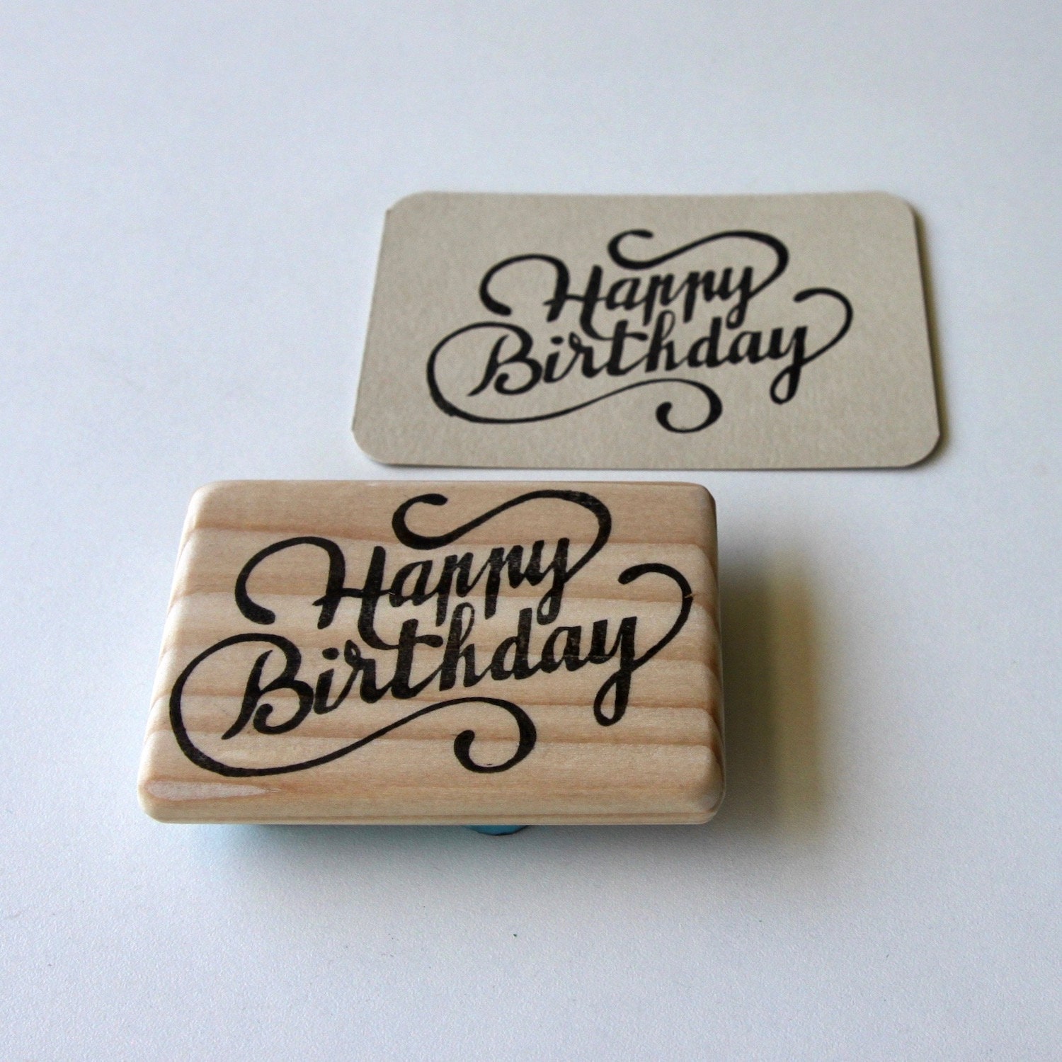 Happy Birthday Rubber Stamp, Lettering, Hand Carved, Wood Mounted - Etsy