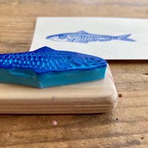 Sardine stamp, hand carved, wood mounted image 7