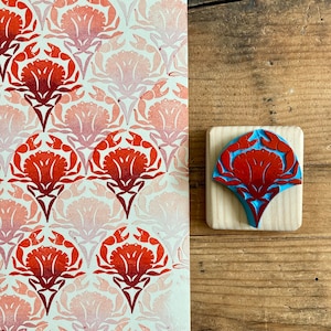 Tampon motif écaille, crabe, motif géométrique, bujo, gravé à la main, en gomme, monté sur bois