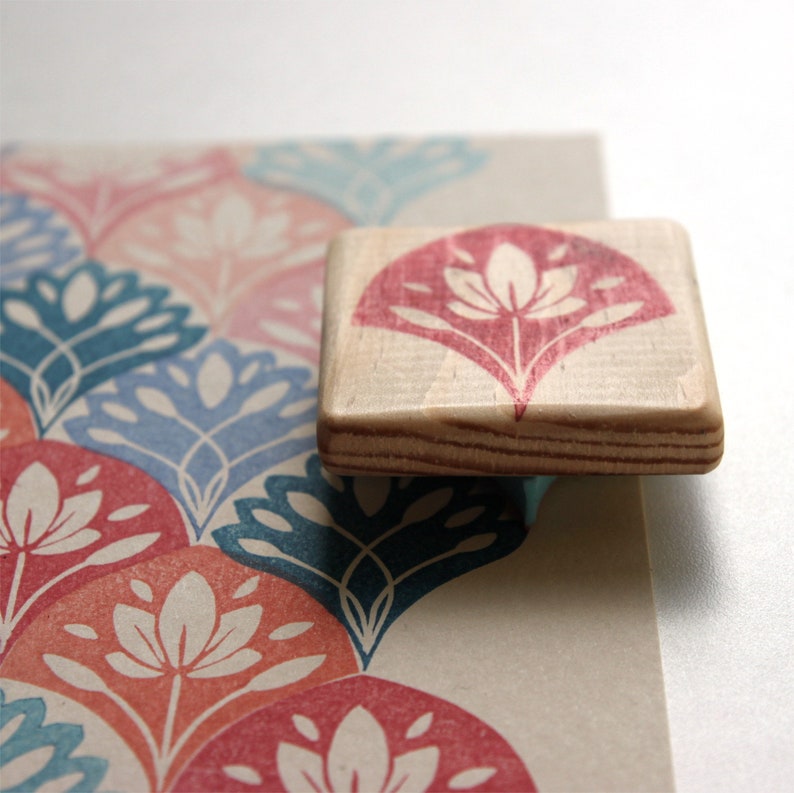Bullet Journal art deco stamp, flower scale pattern, bujo, hand carved, wood mounted image 4