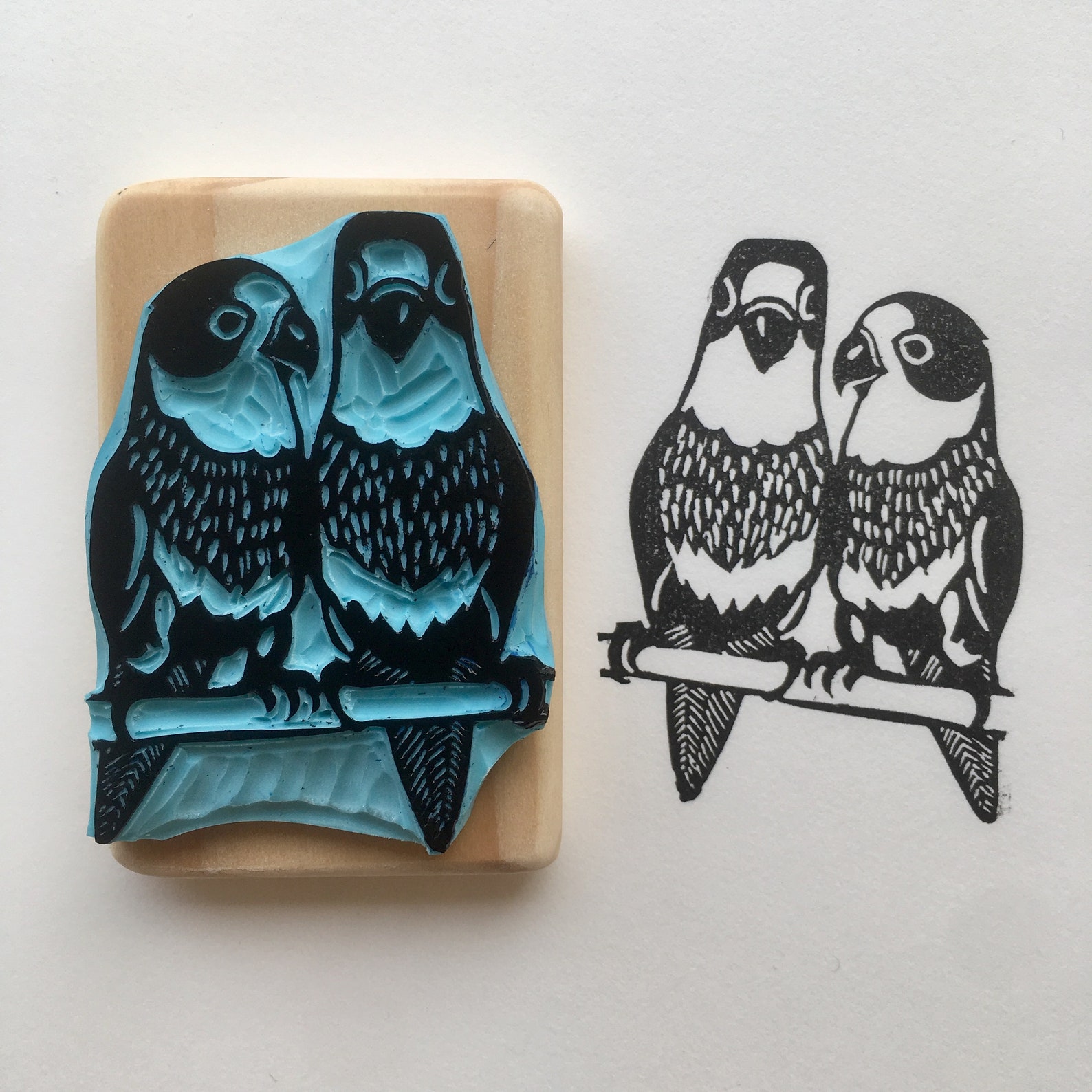 Love Birds Stamp Hand Carved Wood Mounted Roseicolis Etsy