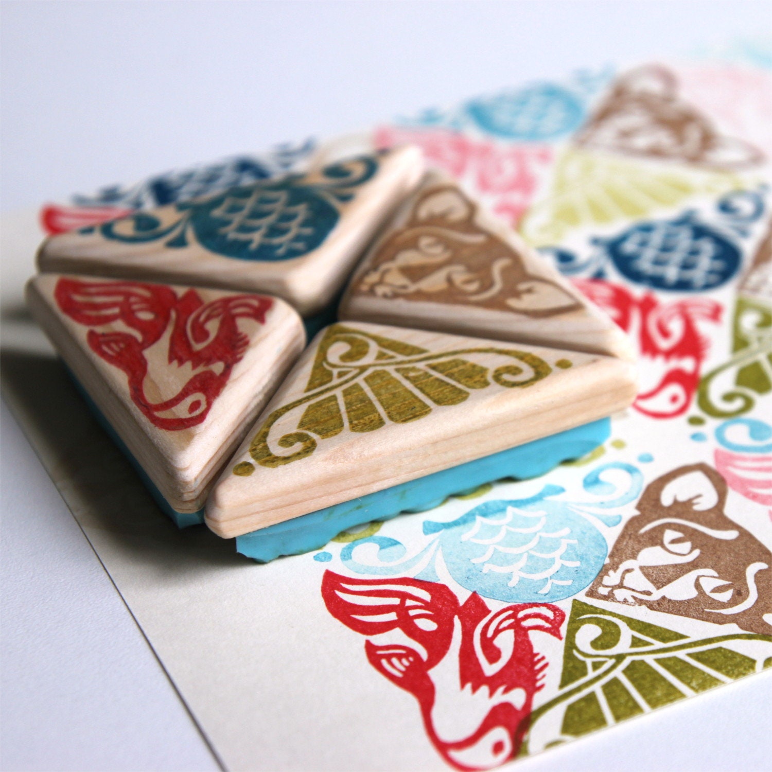 Cat Fish and Geometric Rubber Stamps Art Deco Style Hand Etsy