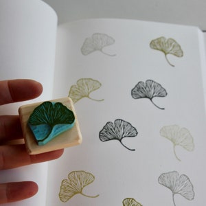 Ginkgo leaf stamp, hand carved, wood mounted