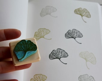 Ginkgo leaf stamp, hand carved, wood mounted