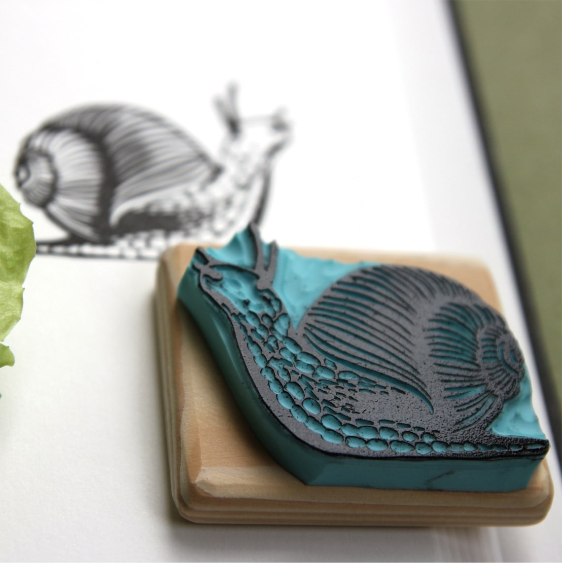 Snail stamp hand carved wood mounted Etsy