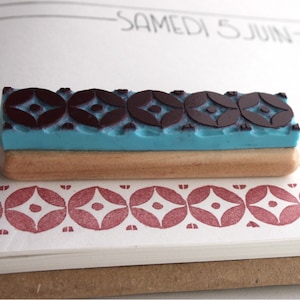 Bullet Journal edge stamp, circles geometric pattern, bujo, hand carved, wood mounted