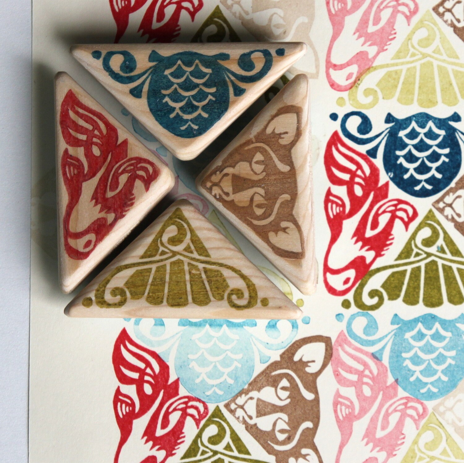 Cat Fish and Geometric Rubber Stamps Art Deco Style Hand Etsy