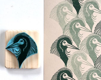 Bullet Journal stamp, bird scale pattern, bujo, hand carved, wood mounted