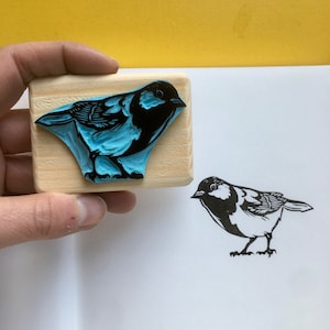 Kohlmeise Stempel, handgeschnitzt, Holz montiert, Vogelstempel