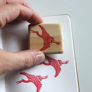 Japanese Crane stamp, hand carved, wood mounted