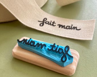Tampone per etichette "Fait main", gravé à la main, in gomme, montato su legno