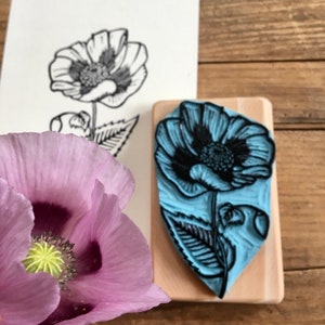 Poppi flower stamp, hand carved, wood mounted, bird stamp image 7