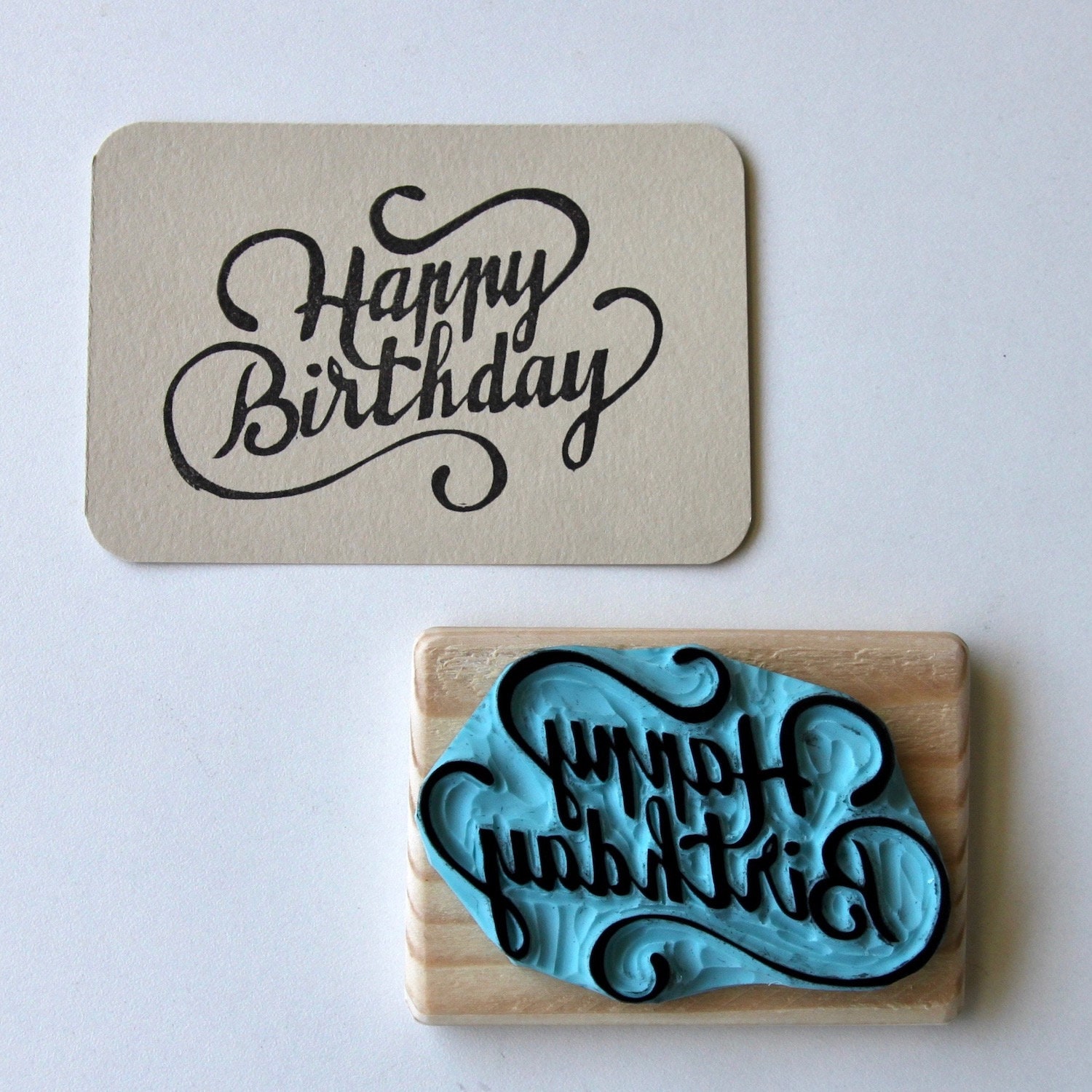 Happy Birthday Rubber Stamp, Lettering, Hand Carved, Wood Mounted - Etsy