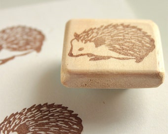 Hedgehog stamp, hand carved, wood mounted