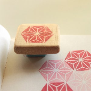 Asanoha rubber stamp, hand carved, wood mounted image 4