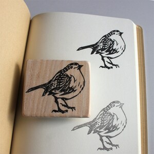 Rotkehlchen Stempel, handgeschnitzt, aus Holz montiert, Vogelstempel