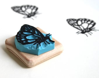 Butterfly stamp, hand carved, wood mounted