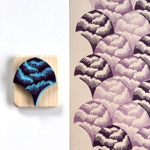 Bullet Journal stamp, petals scale pattern, bujo, hand carved, wood mounted