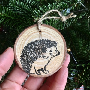 One Christmas animal printed on a wood slice, hand printed, original design image 6